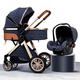 3 in 1 Baby Stroller with Car Seat,Foldable Aluminum Alloy Pushchair with Adjustable Backrest,High Landscape Convertible Reversible Bassinet Pram for Infant & Toddler (Color : Blue)