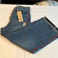 Levi's Jeans | Levi’s Blue Jeans 28x25 Mile High Cropped Wide Leg Jeans, Red Stripe Detail Nwt | Color: Blue/Red | Size: 28