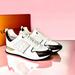 Louis Vuitton Shoes | Authentic Louis Vuitton Patent Leather Printed Chunky Sneakers White Gold 7.5 | Color: Brown/White | Size: 7.5