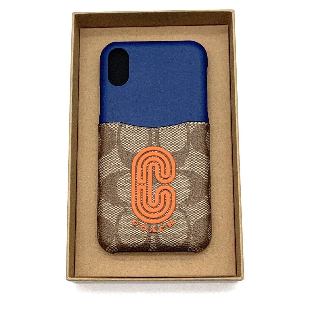 Coach Cell Phones & Accessories | Coach Signature Phone Case Iphone X Xs Canvas Blue Tan Patch C Logo Colorblock | Color: Blue/Brown | Size: Os
