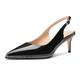 HDEUOLM Womens Mid Kitten Heel Pointed Toe Beaded Sandals Pumps Court Shoe Slingback Wedding Cute Patent Leather Summer 6 CM Heels Black 5.5 UK