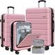 KEYTAN SmileLine Lightweight Hardside Expandable Carry-on Luggage with Front Pocket Makeup Bag 4PCS, Pink, 4 Piece Set, Pink, 4 Piece Set, Smileline Lightweight Hardside Expandable Luggage Carry-on