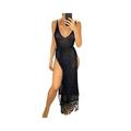 JINGBDO Beach Cover Up S - Xl Fringe Tassel Knitted Crochet Beach Cover Up Cover-Ups Beach Dress Beachwear Women-Black-S