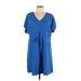 Ekouaer Casual Dress - Mini V Neck Short sleeves: Blue Solid Dresses - New - Women's Size Large