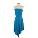 Michael Stars Casual Dress Strapless Sleeveless: Teal Solid Dresses - Women's Size X-Small
