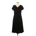 Talbots Casual Dress - Midi V Neck Short sleeves: Black Print Dresses - Women's Size Large Petite