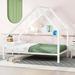 Twin/Full Size Metal House Bed with Roof and Chimney Design, Kids House Shaped Platform Bed Frame for Boys Girls