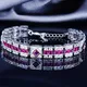 Luxury Bride Wedding Hand Jewelry AAA Zirconia Bracelets Imitated Ruby Silver Color Rose Red Stone