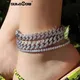 HipHop Men Women Iced Out Cuban Link Chain Anklets Bling Gold Silver Color Miami Cuban Crystal Ankle