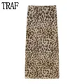 TRAF Leopard Print Tulle Skirts for Woman High Waist Long Skirt Woman Summer Beach Women's Skirts