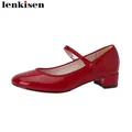 Lenkisen-Escarpins en cuir verni pour femmes chaussures Mary Janes rouges peu profondes grande