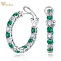 Wong Rain Vintage 925 Sterling Silver Lab Sapphire Emerald High Carbon Diamonds Hoop Earrings For