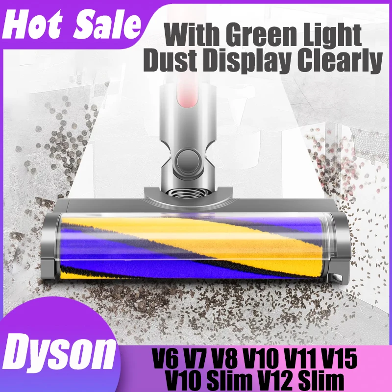 Verbesserter weicher Bürstenkopf für Dyson V6 V7 V8 V10 V11 V15 V10 Slim V12 Akku-Staubsauger mit grünem LED-Licht für Zuhause