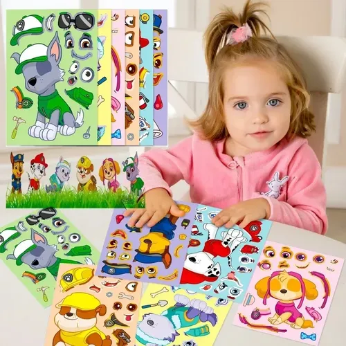 6 teile/satz Pfote Patrouille Spielzeug DIY Gesicht Swap Puzzle Aufkleber Aufkleber montieren Puzzle