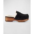 Melody Suede Shearling Penny Loafer Clogs