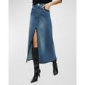 Rye Denim Maxi Skirt With Vegan Leather Trim