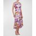 Beatrix Ruched Floral-print High-low Midi Dress