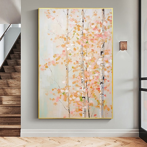 Handgemachtes Ginkgobaum-Ölgemälde auf Leinwand, großes grünes Waldgemälde, Wandkunst, abstrakte Waldmalerei, individuelle Kunst, Heimdekoration für Wohnzimmer-Wanddekoration Image