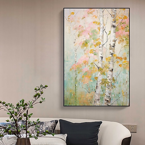 Handgemachtes Ginkgobaum-Ölgemälde auf Leinwand, großes grünes Waldgemälde, Wandkunst, abstrakte Waldmalerei, individuelle Kunst, Heimdekoration für Wohnzimmer-Wanddekoration Image