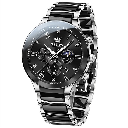 Neue Olevs Marke Herren Uhr Leuchtend Chronograph Kalender 24 Stunden Multifunktion Quarz Uhr Business Keramik Wasserdichte Herrenarmbanduhr Image
