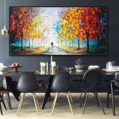handgemachte ölgemälde leinwand wandkunst dekoration fußgängerbäume herbstlandschaft für wohnkultur gerollte rahmenlose ungedehnte malerei Image