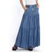 Contrast Tiered Denim Maxi Skirt