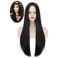 La perruque de la famille Addams perruque synthétique partie centrale perruque longue noir naturel # 1b cheveux synthétiques réglable résistant à la chaleur synthétique