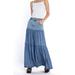 Contrast Tiered Denim Maxi Skirt