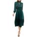 Smocked Long Sleeve Satin Midi Dress