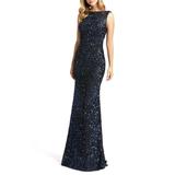 Sequin Drape Back Trumpet Gown