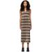 Beige 3d Stripe Midi Dress