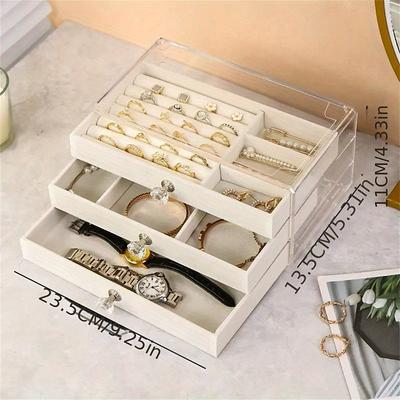 Three-Layer Transparent Acrylic Jewelry Storage Box: Multi-functional Display Cabinet for Rings, Necklaces, Bracelets, Ideal for Desktop Jewelry Storage and Display