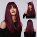 NumWeiTong Wigs For Women Human Hair 40cm High Temperature Silk Wig Burgundy Long Hair Centered Curly Hair With Rose Net