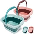 Foot Bath 2PCS Collapsible Foot Soaking Tub with Handle Massage Nodes Foot Soaking Bath Basin Portable Multifunction Bucket for Soaking Feet Home Foot Spa(Blue&Pink)