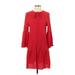 Vanessa Seward Casual Dress - DropWaist High Neck 3/4 sleeves: Red Solid Dresses - Women's Size 36