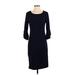 Nina Leonard Casual Dress - Sheath Scoop Neck 3/4 sleeves: Blue Solid Dresses - Women's Size Small