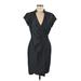 Sharagano Casual Dress - Wrap V Neck Short sleeves: Gray Print Dresses - Women's Size 8