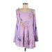 Free People Casual Dress - Mini Cold Shoulder Long sleeves: Purple Floral Dresses - Women's Size Medium