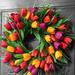 Nvzi 18 Inch Artificial Tulip Wreath Spring Silk Wreath Mothers Day Wreaths for Front Door Window Home Decoration