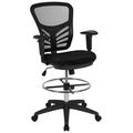 Flash Furniture Tyler Mid-Back Black Mesh Ergonomic Drafting Chair with Adjustable Chrome Foot Ring Adjustable Arms and Black Frame