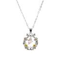 Pink Zircon Pendant Necklace for Women Y2K Heart Silver Chain Necklaces Jewelry/ W6Z8