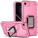 iPhone SE 2022 Case (3rd Gen)/iPhone SE 2020 Case/iPhone 8 Case/iPhone 7 Case Ring Holder Stand Rugged Hybrid Heavy Duty Cover All-inclusive Phone Case for iPhone 4.7 inch Pink