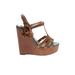 Badgley Mischka Wedges: Brown Print Shoes - Women's Size 7 1/2 - Peep Toe