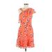 Express Casual Dress - Mini V Neck Short sleeves: Orange Floral Dresses - Women's Size 6