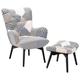 Beliani Wingback Chair With Footstool Patchwork Grey Vejle