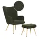 Beliani Boucle Wingback Chair With Footstool Dark Green Vejle