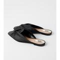 Zara Shoes | Black Zara Square Toe Fabric Knot Flats Mules Slip-Ons (Nwt) | Color: Black | Size: 6.5