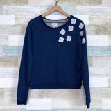 Levi's Tops | Levis Flower Applique Sweatshirt Blue French Terry Raglan Sleeve Womens Small | Color: Blue | Size: S