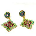 Anthropologie Jewelry | Bohemian Beaded And Crystal Gold Tone Earrings 2-13#4 | Color: Green/Pink | Size: Os