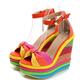 Saichi Rainbow Fish Mouth Wedge Sandals Platform Colorful High Heel Espadrilles Sandal Ankle Strap for Women Orange 1 Size: 7 UK